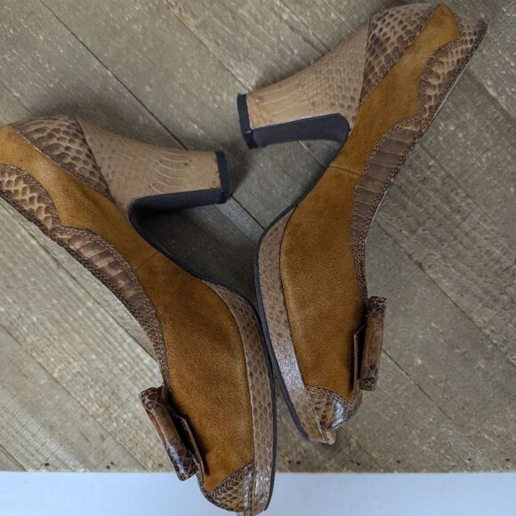 Miss L Fire Leather Suede Bow Heels Size 6 Vintage Style Peep Toe Retro Pinup 3" - Picture 7 of 10